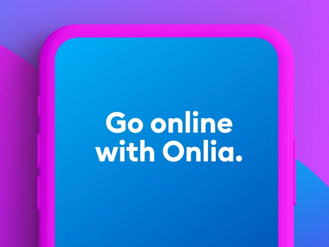 Go Online with Onlia ad featuring cell phone